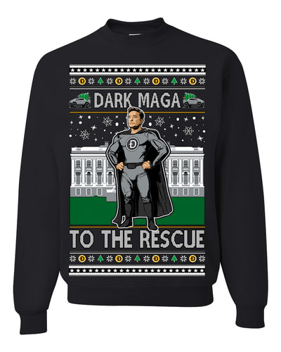 Dark MAGA to the Rescue Elon Superhero Doge Crypto Ugly Christmas Sweater Crewneck Sweatshirt