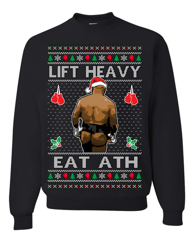 Lift Heavy Eat Ath Merry Chrithmith, Butt Viral Weightlifting Lifting Boxing, Funny Ugly Christmas Sweater Crewneck Sweatshirt