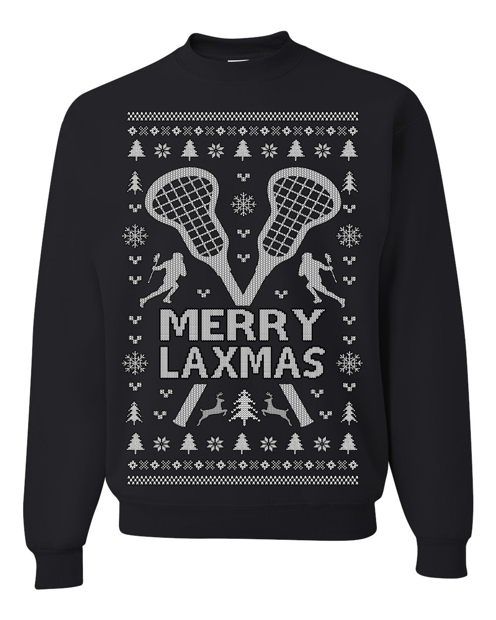 Merry Laxmas Funny Lacrosse Sports LAX Teen Sports Pun Ugly Christmas Sweater Crewneck Sweatshirt