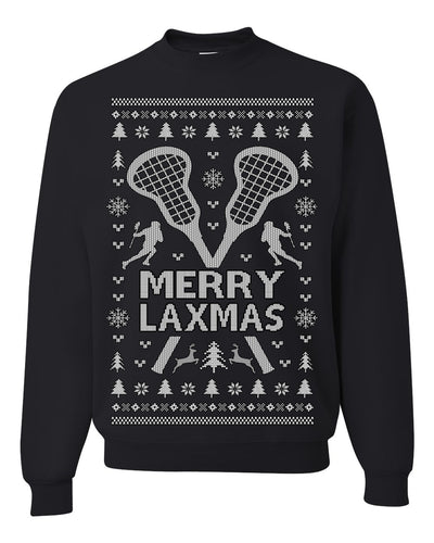 Merry Laxmas Funny Lacrosse Sports LAX Teen Sports Pun Ugly Christmas Sweater Crewneck Sweatshirt