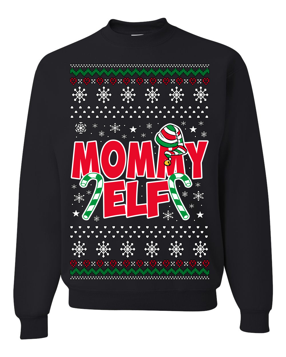 Mommy Elf Cute Holiday Winter Ugly Christmas Sweater Crewneck Sweatshirt