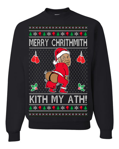Merry Chrithmith Kith My Ath, Funny Butt Dancing, Viral Kiss My Ass Boxing Fight Meme, Men Women Ugly Christmas Sweater Crewneck Sweatshirt