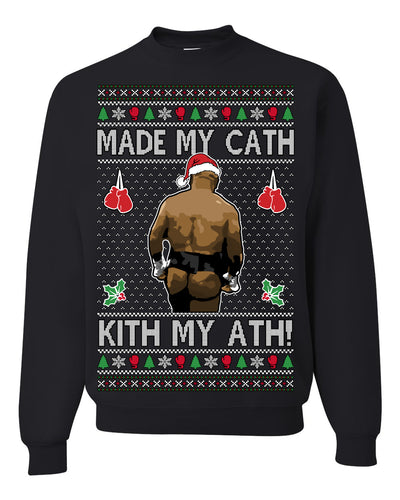 Made My Cath Kith My Ath, Funny Cash Money Viral Kiss My Ass Boxing Fight Meme, Men Women Ugly Christmas Sweater Crewneck Sweatshirt