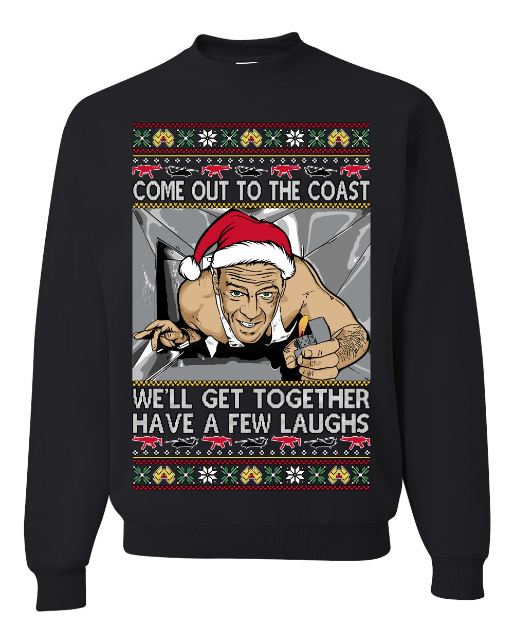 Come Out to the Coast Have a Few Laughs Die Hard McClane Ugly Christmas Sweater