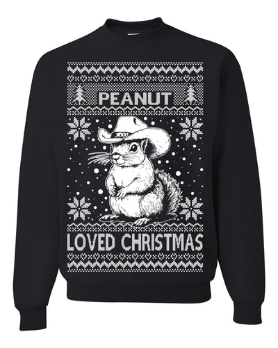 Peanut Loved Christmas RIP Funny Viral Squirrel Meme Ugly Christmas Sweater Crewneck Sweatshirt