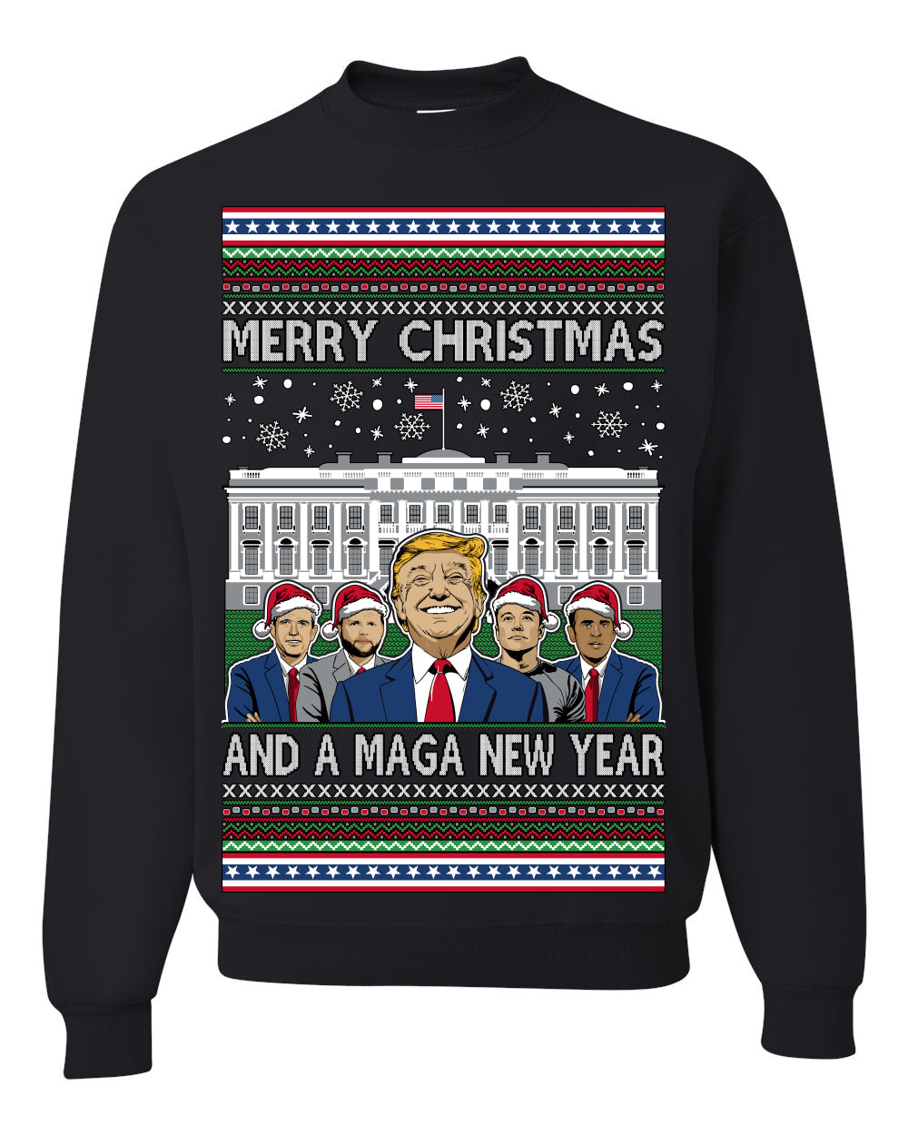 Merry Christmas and a MAGA New Year 2025 Ugly Christmas Sweater Crewneck Sweatshirts