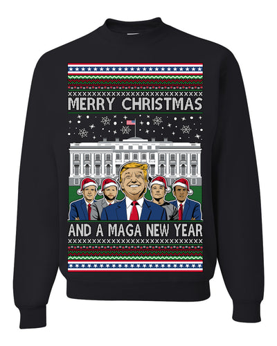 Merry Christmas and a MAGA New Year 2025 Ugly Christmas Sweater Crewneck Sweatshirts