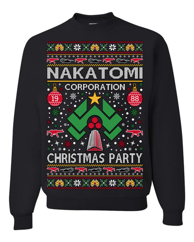 Nakatomi Corporation Christmas Party 1988 Plaza Logo, Classic Die Hard McClane 80s Xmas Movie Quote Ugly Christmas Sweater Crewneck Sweatshirt