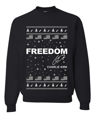 Freedom, Charlie Kirk Political Activist, Right Wing, Ugly Christmas Sweater, Crewneck Sweatshirts