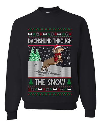 Dachshund Through The Snow, Cute Dog Christmas Sweater, Ugly Christmas Unisex Sweater, Crewneck Sweatshirts