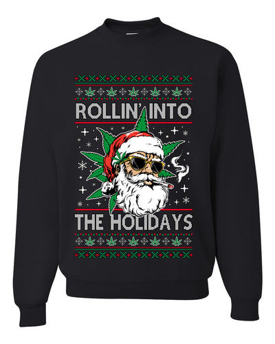 Rollin' Into The Holidays Christmas Sweater, Ugly Christmas Unisex Sweater, Crewneck Sweatshirts