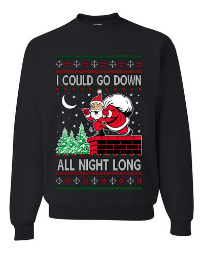 I Could Go Down All Night Long, Ugly Christmas Unisex Sweater, Crewneck Sweatshirts