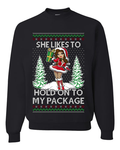 Hold My Package, Funny Unisex Ugly Christmas Crewneck Sweatshirts