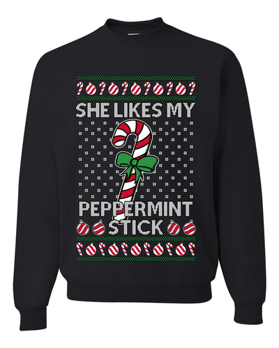 She Likes My Peppermint Stick, Unisex Ugly Christmas Sweater, Crewneck Sweatshirts