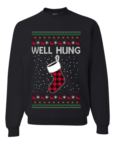 Well Hung, Unisex Ugly Christmas Sweater Crewneck Sweatshirts
