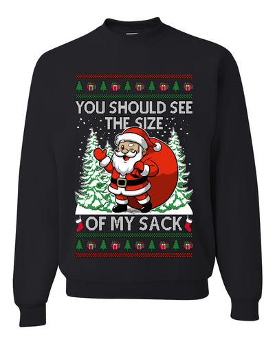 You Should See The Size Of My Sack Naughty Santa, Unisex Ugly Christmas Sweater Crewneck Sweatshirts