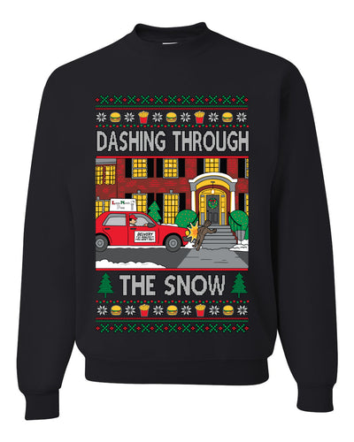 Dashing Through The Snow Classic 90s Holiday Movie, Unisex Ugly Christmas Sweater Crewneck Sweatshirts
