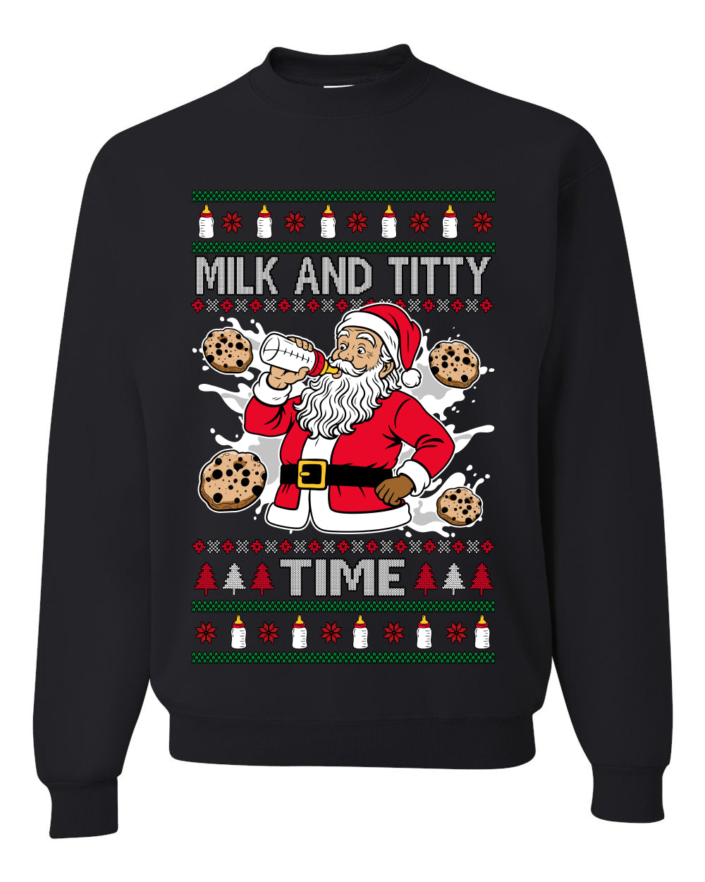 Milk And Titty Time, Unisex Ugly Christmas Sweater Crewneck Sweatshirts