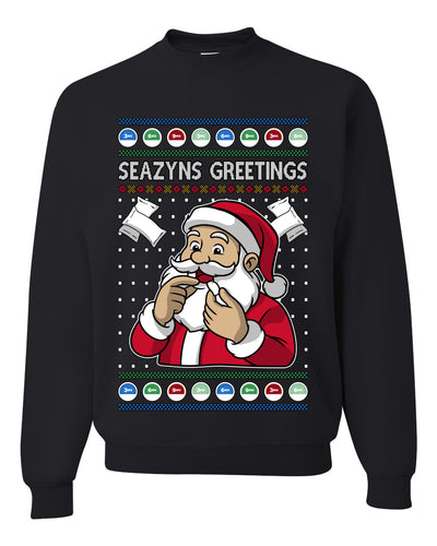 Seazyns Greeting Santa Packing Lip Pouch, Unisex Ugly Christmas Sweater Crewneck Sweatshirts