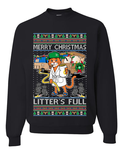 Litters Full Cat, Unisex Ugly Christmas Sweater Crewneck Sweatshirts