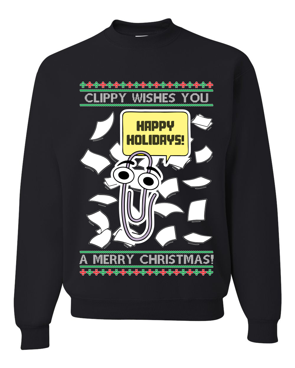 Clippy Wishes You A Merry Christmas Office Assistant, Unisex Ugly Christmas Sweater, Crewneck Sweatshirts