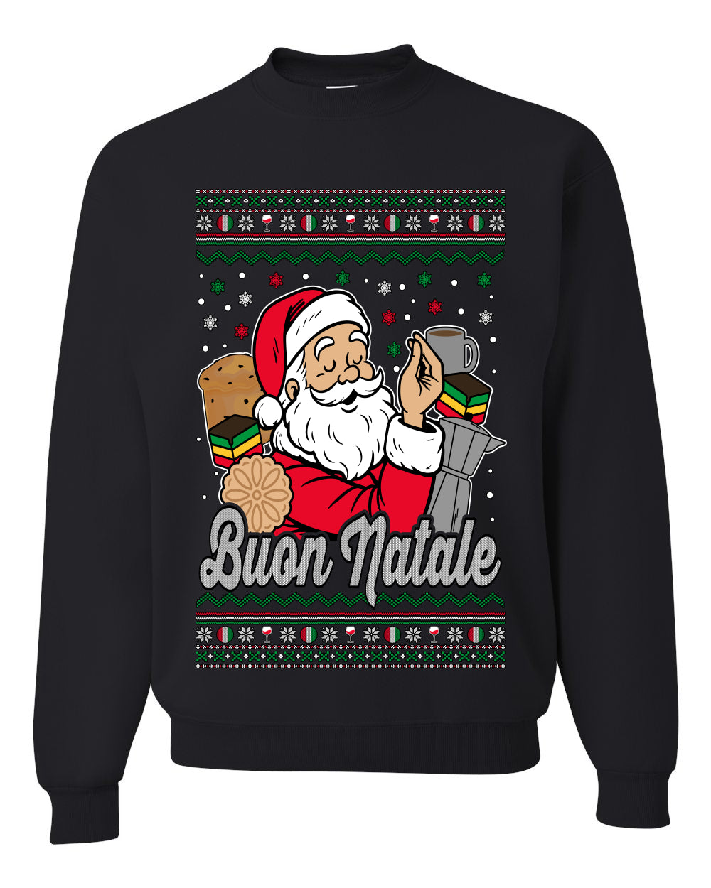 Buon Natale, Italian Santa Claus, Funny, Italian American Humor, Unisex Ugly Christmas Sweater, Crewneck Sweatshirts