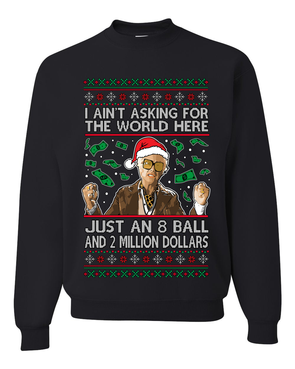 I Ain't Asking For the World Here, Just An 8 Ball and 2 Million Dollars, Unisex Ugly Christmas Sweater, Crewneck Sweatshirts