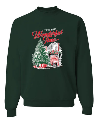 It's The Most Wonderful Time, Christmas Tree Fireplace, Festive Design, Unisex Christmas Sweater, Crewneck Sweatshirts