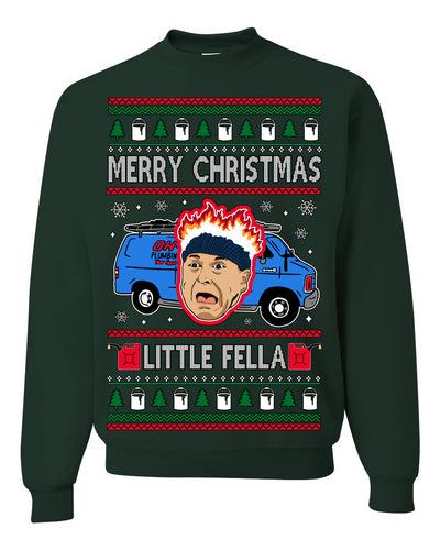 Merry Christmas Little Fella Funny 90s Harry Movie Quote Ugly Christmas Sweater Crewneck Sweatshirt