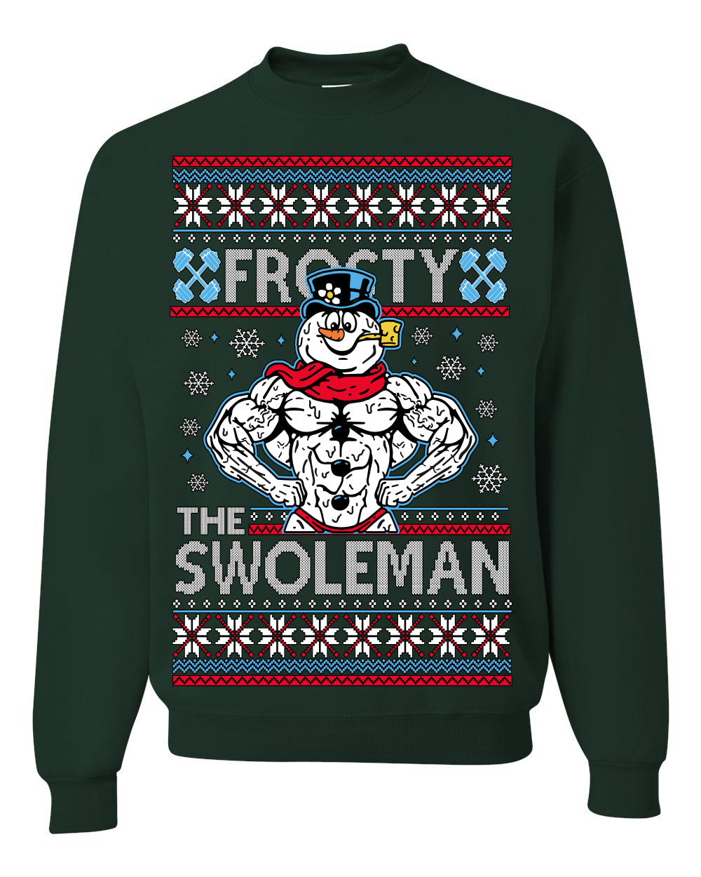 Frosty the Swoleman Funny Workout Lifting Snowman MovieUgly Christmas Sweater Crewneck Sweatshirt