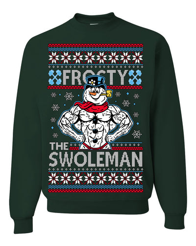 Frosty the Swoleman Funny Workout Lifting Snowman MovieUgly Christmas Sweater Crewneck Sweatshirt