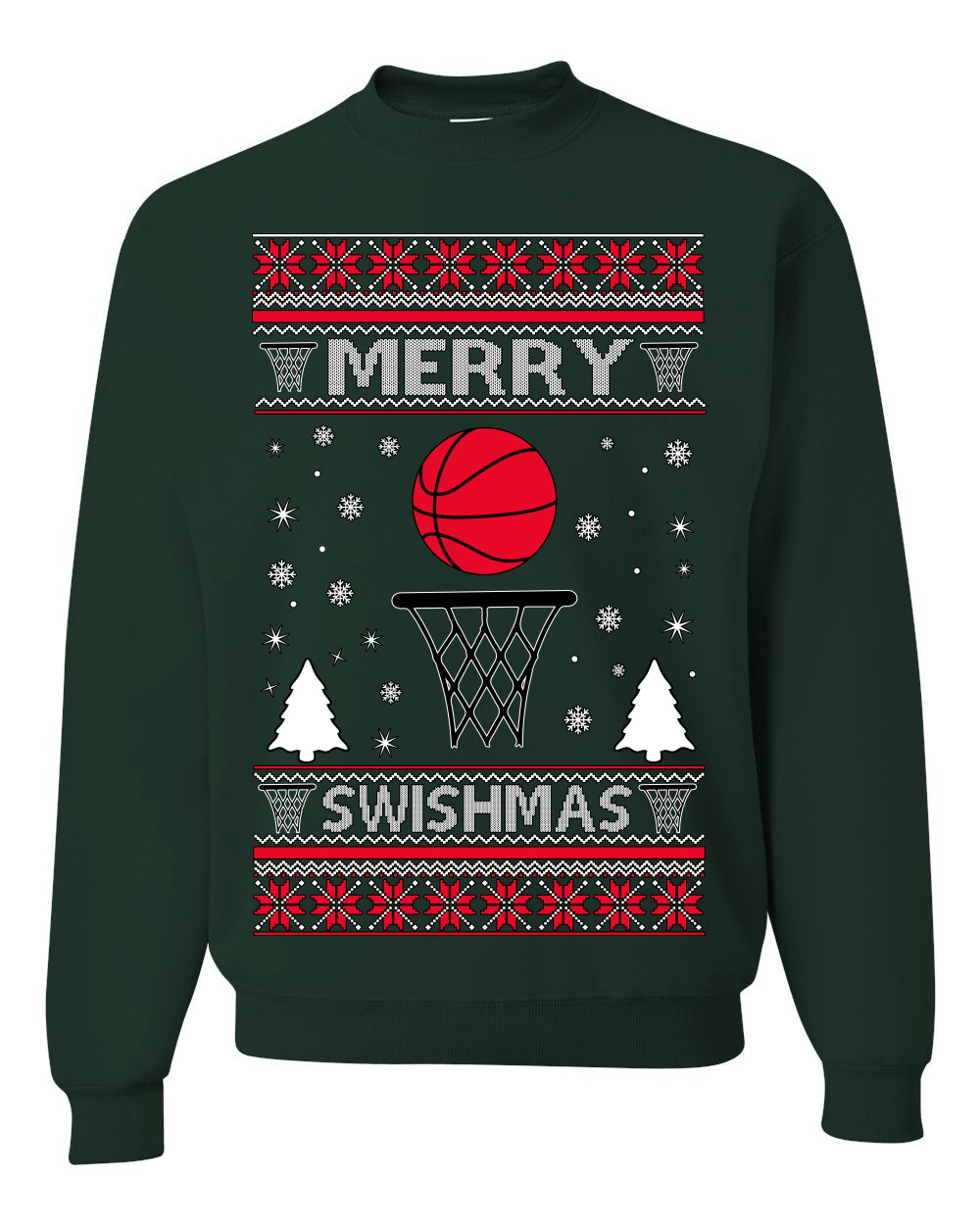 Merry Swishmas Basketball Sports Ugly Christmas Sweater Crewneck Sweatshirt