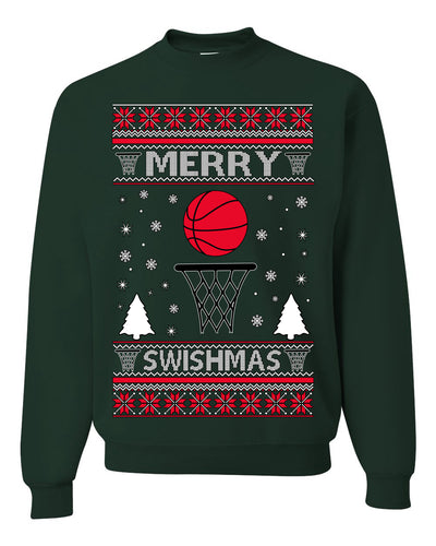 Merry Swishmas Basketball Sports Ugly Christmas Sweater Crewneck Sweatshirt