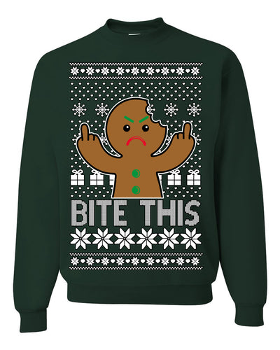 Bite This Funny Gingerbread Cookie Middle Finger Ugly Christmas Sweater Crewneck Sweatshirt