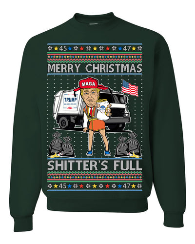 Donald Trump Merry Christmas Shitter's Full Cousin Eddie Ugly Christmas Sweater Crewneck Sweatshirt