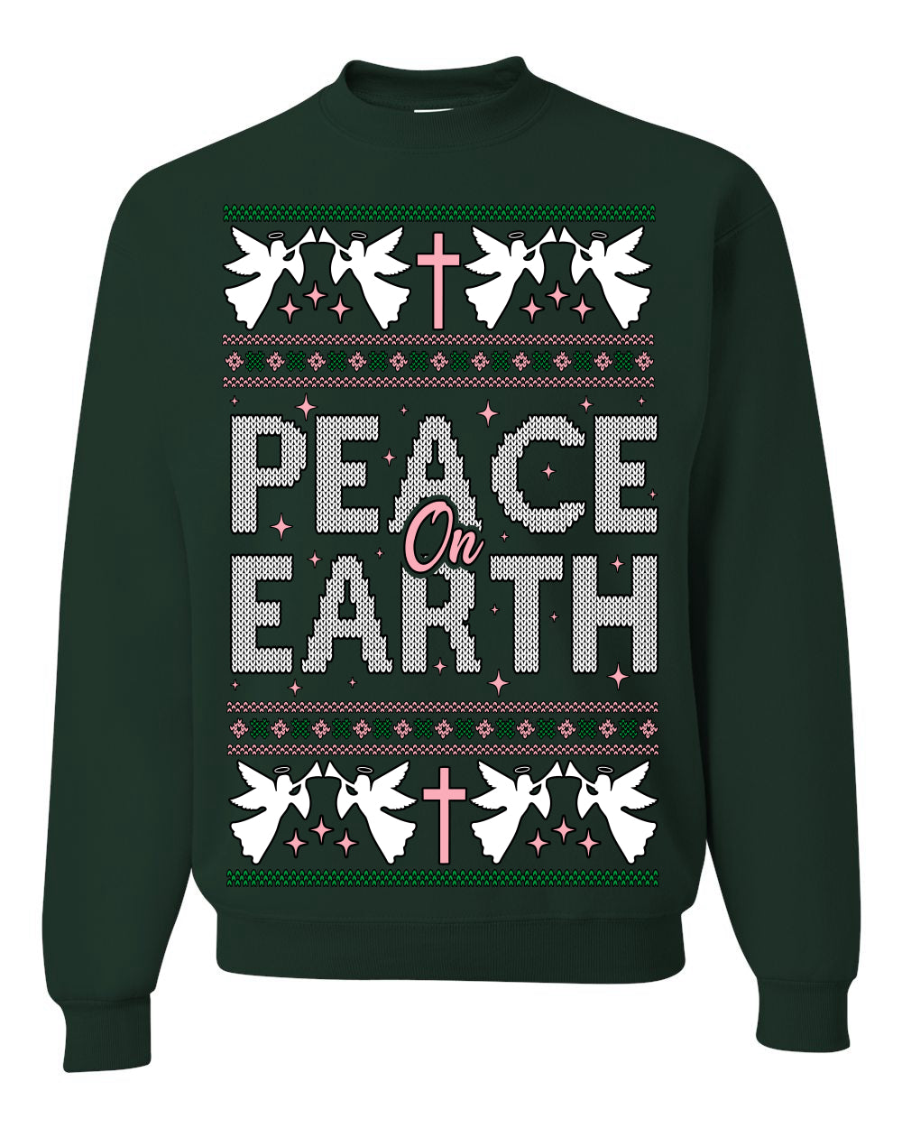 Peace On Earth Funny Xmas Cute Pink Angel Cross Ugly Christmas Sweater Crewneck Sweatshirt