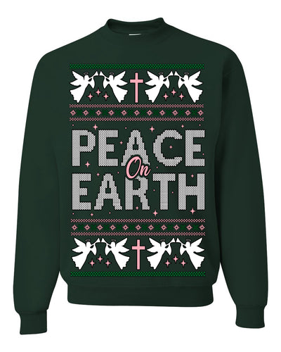 Peace On Earth Funny Xmas Cute Pink Angel Cross Ugly Christmas Sweater Crewneck Sweatshirt