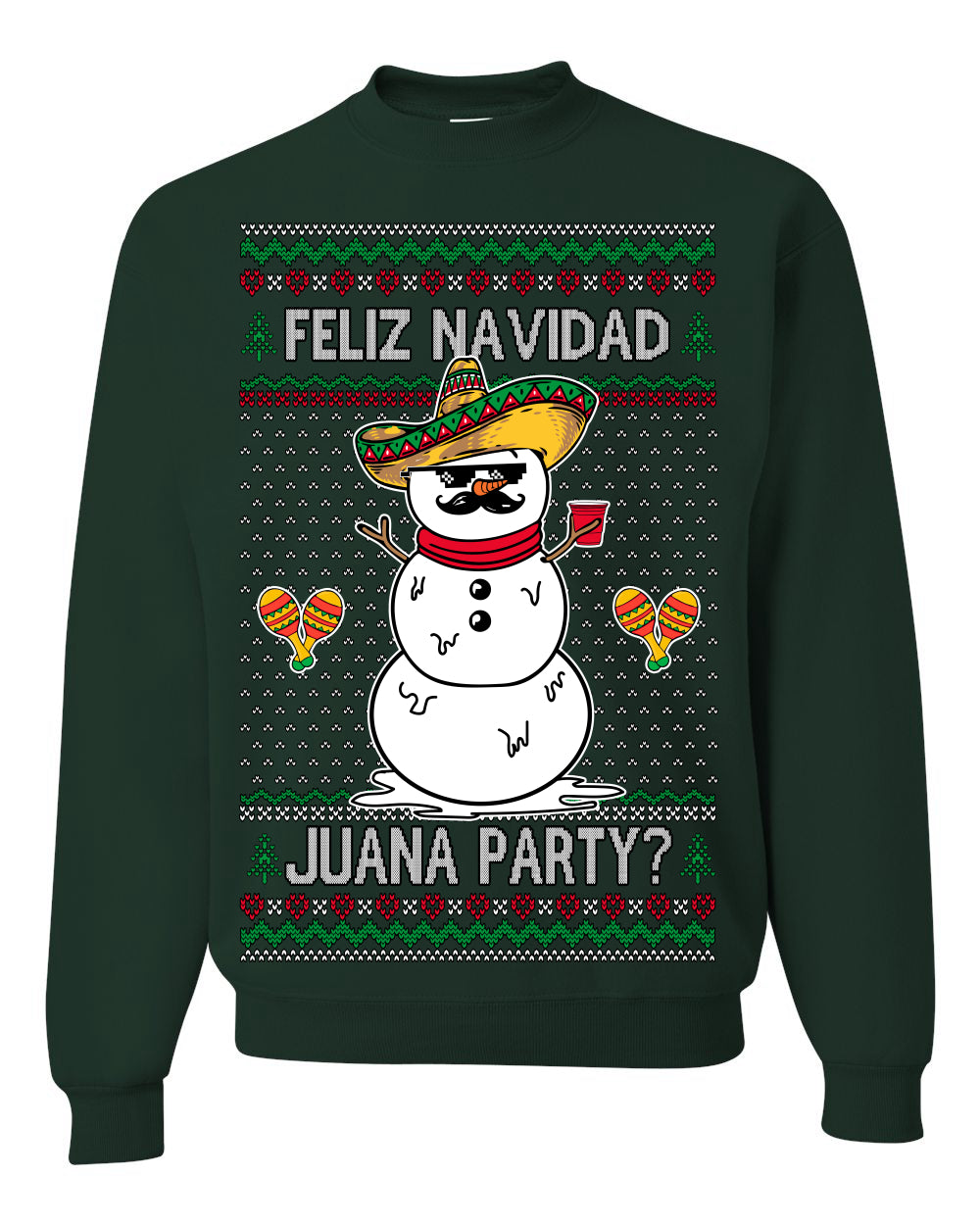 Feliz Navidad Juana Party Funny Spanish Drinking Cerveza Ugly Christmas Sweater Crewneck Sweatshirt