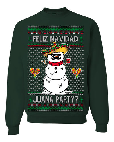 Feliz Navidad Juana Party Funny Spanish Drinking Cerveza Ugly Christmas Sweater Crewneck Sweatshirt