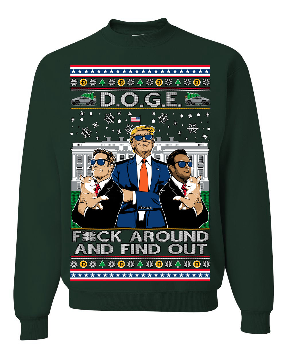 Doge F Around and Find Out Donald Trump Elon Vivek MAGA Ugly Christmas Sweater Crewneck Sweatshirt