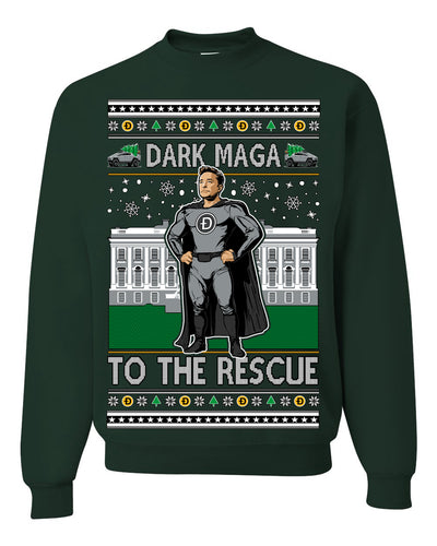 Dark MAGA to the Rescue Elon Superhero Doge Crypto Ugly Christmas Sweater Crewneck Sweatshirt