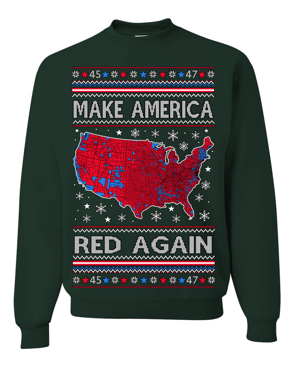 Make America Red Again USA Map Trump 2024 Ugly Christmas Sweater Crewneck Sweatshirt