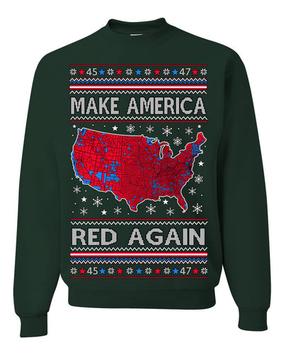 Make America Red Again USA Map Trump 2024 Ugly Christmas Sweater Crewneck Sweatshirt