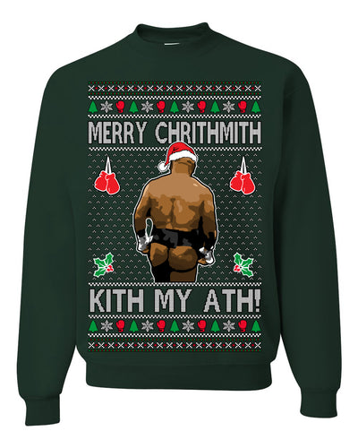 Merry Chrithmith Kith My Ath, Butt Viral Kiss My Ass Boxing Fight Meme, Funny Ugly Christmas Sweater Crewneck Sweatshirt