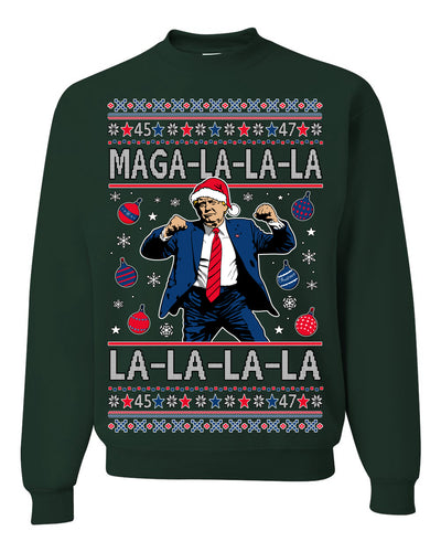 Maga La La La Funny Donald Trump Christmas Carol Song Ugly Christmas Sweater Crewneck Sweatshirt
