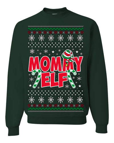 Mommy Elf Cute Holiday Winter Ugly Christmas Sweater Crewneck Sweatshirt