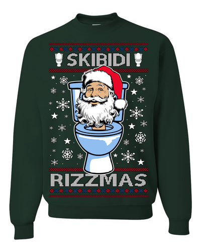 Skibidi Rizzmas Funny Toilet Video Viral Brain Rot Meme, Gen Z Alpha Slang Brainrot Memes Ugly Christmas Sweater Crewneck Sweatshirt