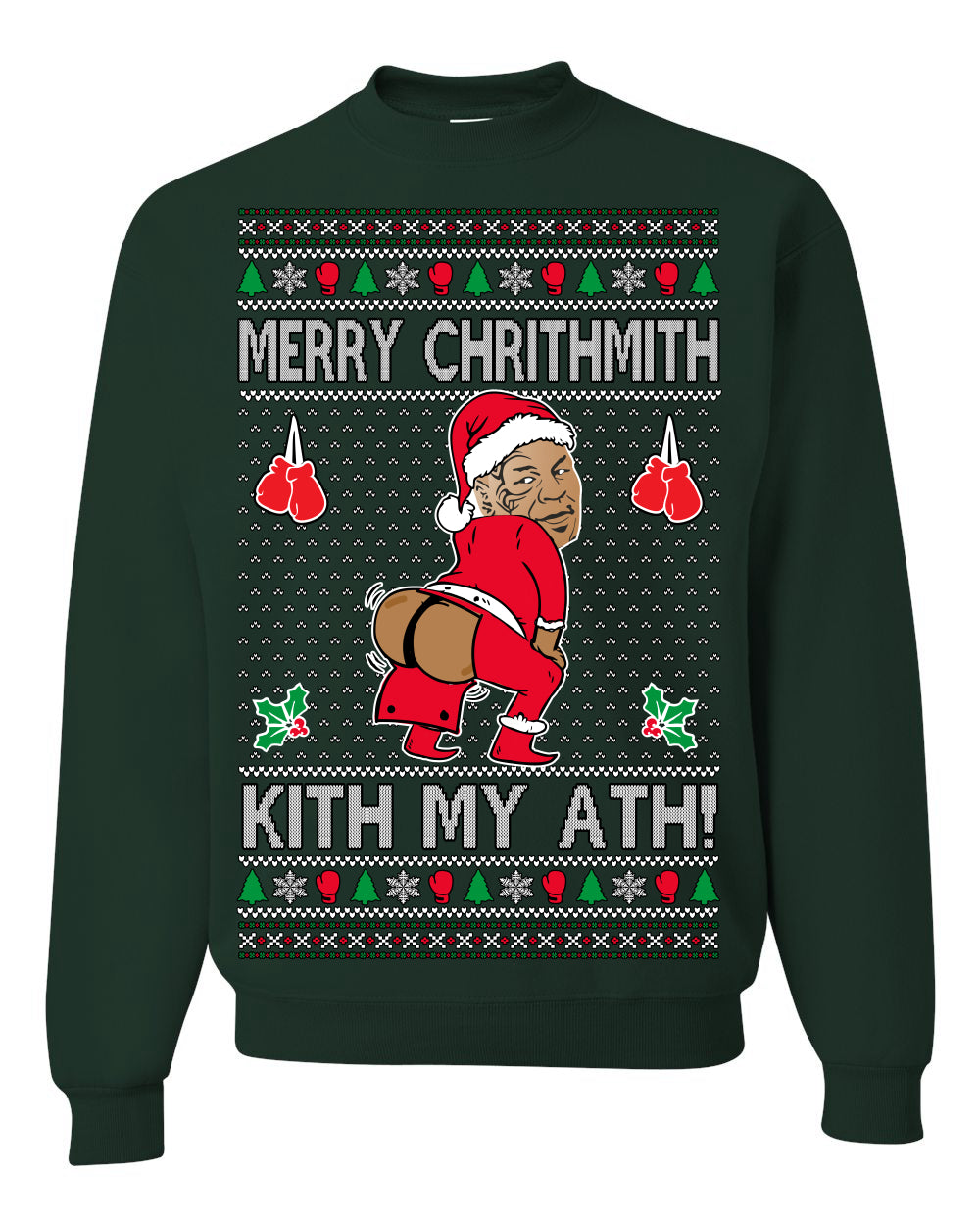 Merry Chrithmith Kith My Ath, Funny Butt Dancing, Viral Kiss My Ass Boxing Fight Meme, Men Women Ugly Christmas Sweater Crewneck Sweatshirt