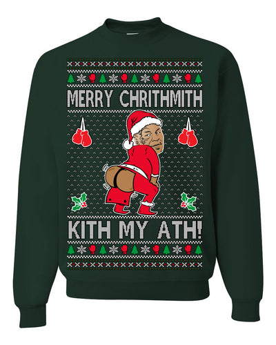 Merry Chrithmith Kith My Ath, Funny Butt Dancing, Viral Kiss My Ass Boxing Fight Meme, Men Women Ugly Christmas Sweater Crewneck Sweatshirt