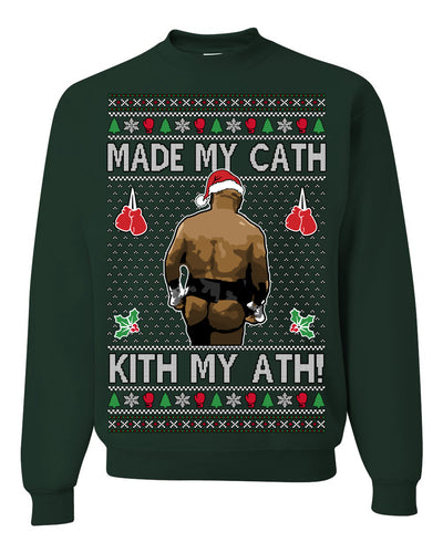 Made My Cath Kith My Ath, Funny Cash Money Viral Kiss My Ass Boxing Fight Meme, Men Women Ugly Christmas Sweater Crewneck Sweatshirt